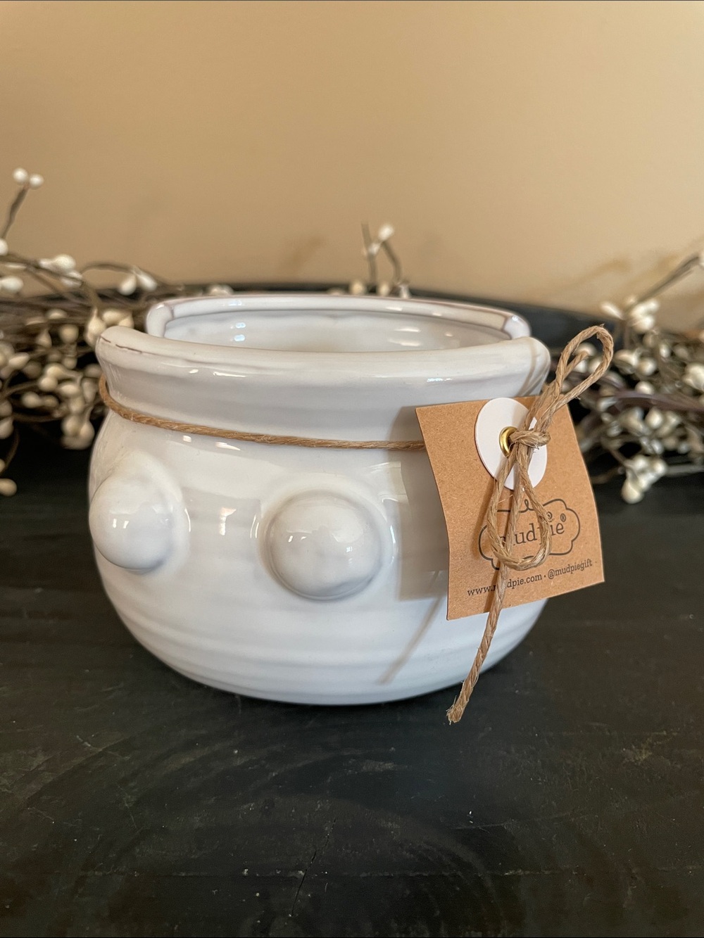 NWT Mud Pie White Beaded Stoneware Sponge Holder